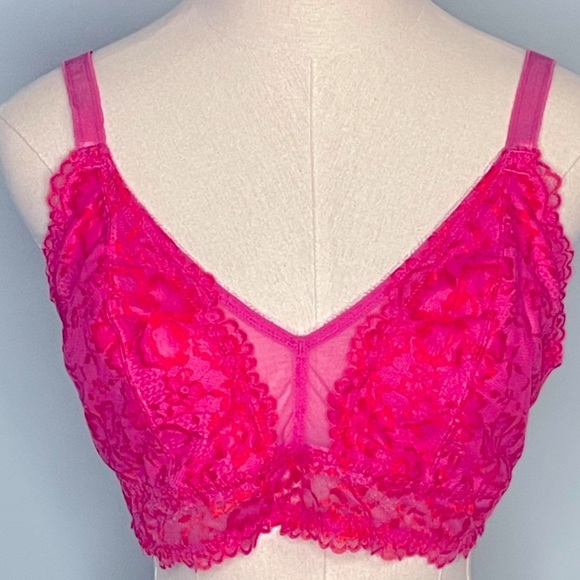 Savage x Fenty Curvy Floral Lace & Mesh Bralette in Hot Pink - Picture 2 of 7